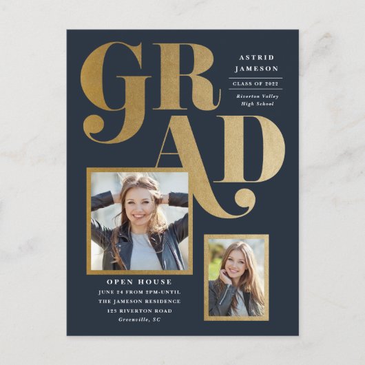 Moderne Gold Grad Photo Graduation Invitation (Devant)
