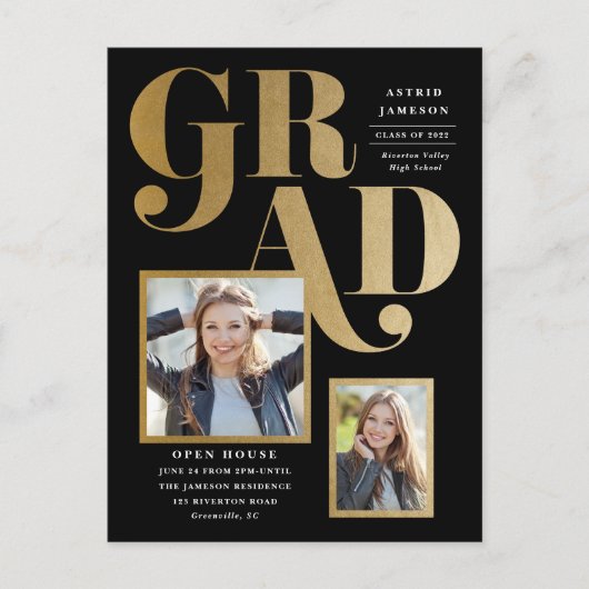 Moderne Gold Grad Photo Graduation Invitation (Devant)