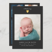 Moderne Gold Heart Boy Fotoaankondiging Kaart (Voorkant / Achterkant)