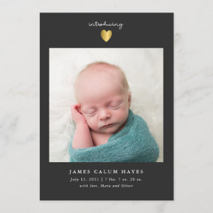 Moderne Gold Heart Boy Fotoaankondiging Kaart