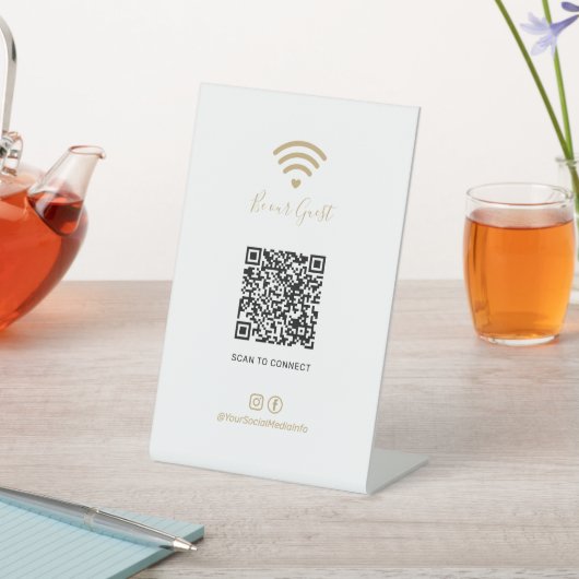Moderne Gold Heart Wifi QR Code Social Media Sign Reclamebord Met Voetstuk (Insitu)
