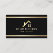 Moderne Gold House Logo Real Estate Realtor Black Visitekaartje (Voorkant)