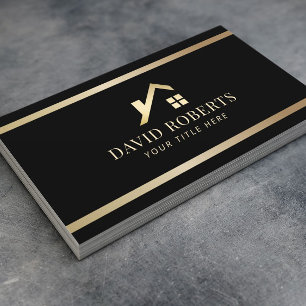 Moderne Gold House Logo Real Estate Realtor Black Visitekaartje