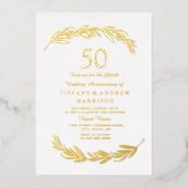 Moderne Gold Leaf Folie 50ste bruiloft Jubileum Folie Uitnodiging (Voorkant)