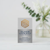 Moderne Gold Logo | Silver Metallic Visitekaartje (Staand voorkant)