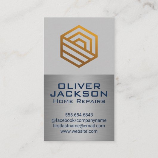 Moderne Gold Logo | Silver Metallic Visitekaartje (Voorkant)