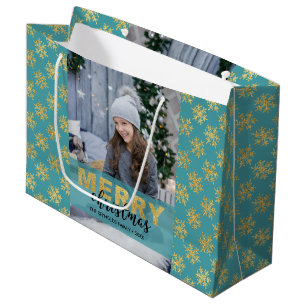 Moderne Gold Merry-kerstfoto grote cadeautas