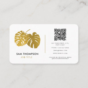 Moderne Gold Monstera Tropische QR-code Sociale me Visitekaartje