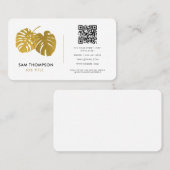 Moderne Gold Monstera Tropische QR-code Sociale me Visitekaartje (Voorkant / Achterkant)