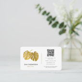 Moderne Gold Monstera Tropische QR-code Sociale me Visitekaartje (Staand voorkant)