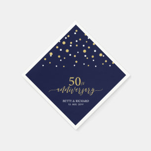 Moderne Gold & Navy Blue 50th Jubileum Party Servet