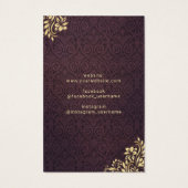 Moderne Gold Ornament Paarse Damask-draagbeeldsche Visitekaartje (Achterkant)