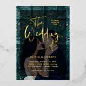 Moderne Gold Overlay | Fotobruiloft Folie Uitnodiging (Voorkant)