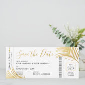 Moderne Gold Palm Leaf Boarding Pass Bewaar de dat Aankondiging (Staand voorkant)
