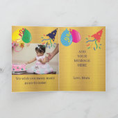 Moderne Gold Photo Name Happy 5th Birthday Kaart (Binnen)