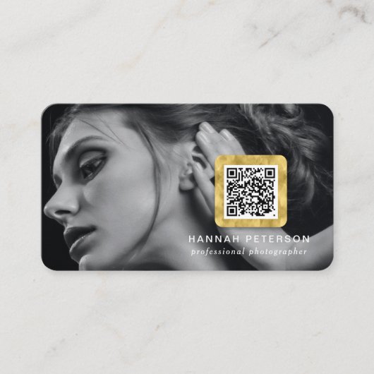 Moderne Gold Photo networking scannable QR-code Visitekaartje (Voorkant)
