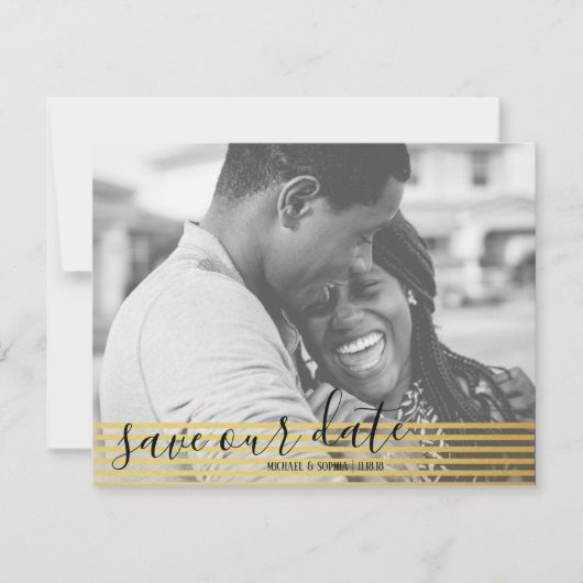 Moderne Gold Save Our Date Script Photo Card Save The Date (Voorkant)