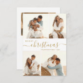 Moderne Gold Script 4-fotokerstfeestkaart Kaart (Voorkant / Achterkant)