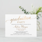 Moderne Gold Script Black & White Graduparty Kaart (Staand voorkant)