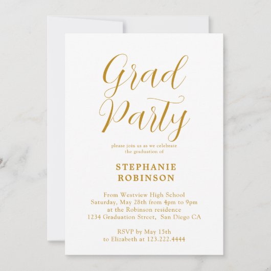 Moderne Gold Script Calligraphy Graduparty Kaart (Voorkant)