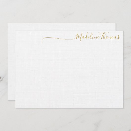 Moderne Gold Script Calligraphy Name Note card Notitiekaartje (Voorkant / Achterkant)