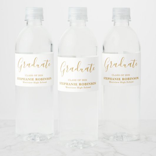 Moderne Gold Script Graduation Party Waterfles Etiket (Flessen)