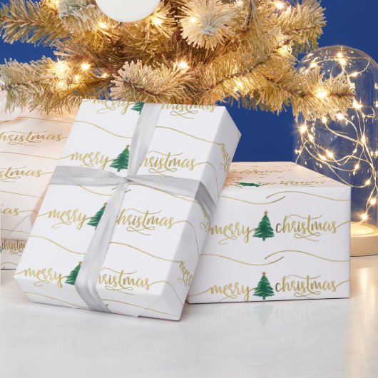 Moderne Gold Script-kerstboom Cadeaupapier (Feestdagen)