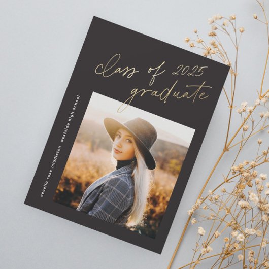 Moderne Gold Script Klasse van 2024 Foto Afstudere Kaart