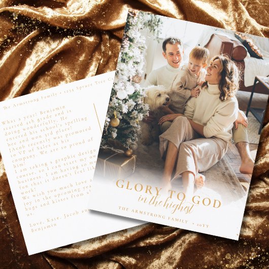 Moderne Gold Script Religieuze kerstfoto Feestdagenkaart