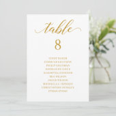 Moderne Gold Script Table Number Seating Chart Kaart (Staand voorkant)
