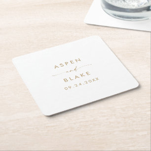 Moderne Gold Script Wedding Square Paper-Onderzett Vierkante Kartonnen Onderzetter