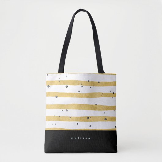 Moderne Gold Striped & Black Stippen Canvas tas (Voorkant)