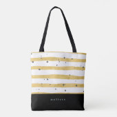 Moderne Gold Striped & Black Stippen Canvas tas (Achterkant)