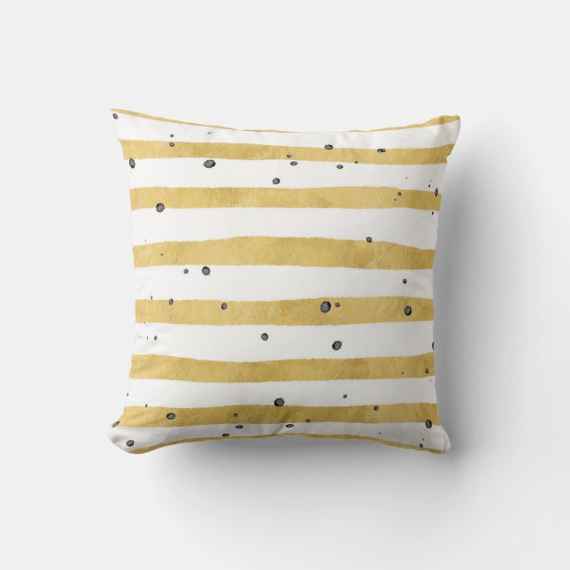 Moderne Gold Striped & Black Stippen Sierkussen (Voorkant)