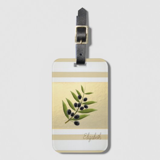 Moderne Gold Stripes, Olijf Branch - op maat Bagagelabel (Voorkant (verticaal))