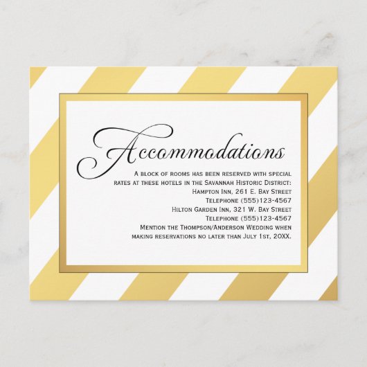 Moderne Gold Stripes Trouwaccommodaties Briefkaart (Voorkant)