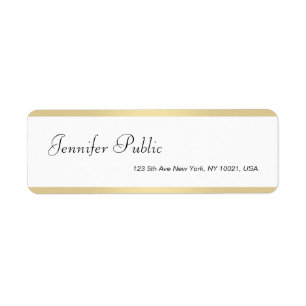 Moderne Gold White Hand Script Name Elegant Simple Etiket