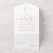 Moderne Gold & White Simple Script Weddenschap All In One Uitnodiging (Buitenkant)