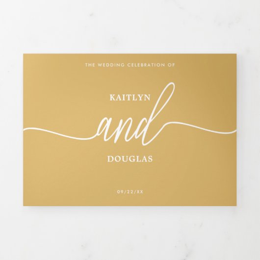 Moderne Gold & White Simple Script Wedding Suite Drieluik Uitnodiging (Cover)