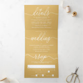Moderne Gold & White Simple Script Wedding Suite Drieluik Uitnodiging (Binnen)