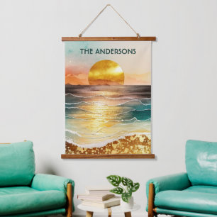 Moderne Golden Beach Sunset Signature Wall Art Hangend Wandkleed