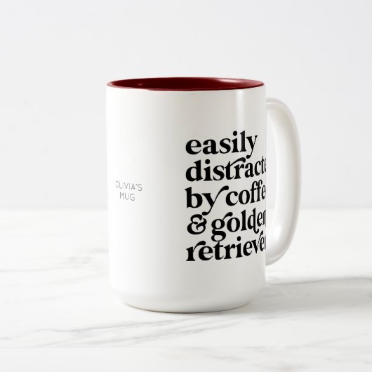 Moderne Golden Retriever Lover gepersonaliseerd Tweekleurige Koffiemok (Voorkant rechts)