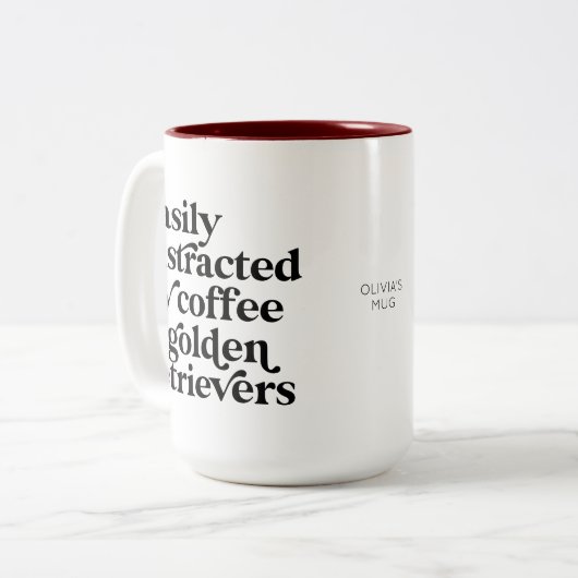 Moderne Golden Retriever Lover gepersonaliseerd Tweekleurige Koffiemok (Voorkant links)