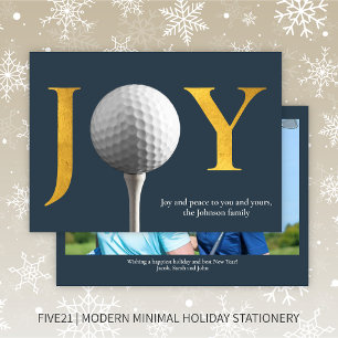 Moderne Golf Joy & Peace Navy Blauwe Kerstfoto Feestdagenkaart