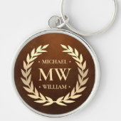 Moderne Golfer Monogram Naam Goud Bruin Premium Sleutelhanger (Voorkant)