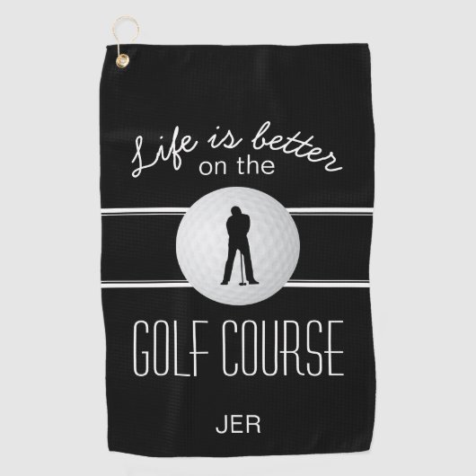 Moderne Golfer Pro Quote Monogram zwart wit Golfhanddoek (Voorkant)