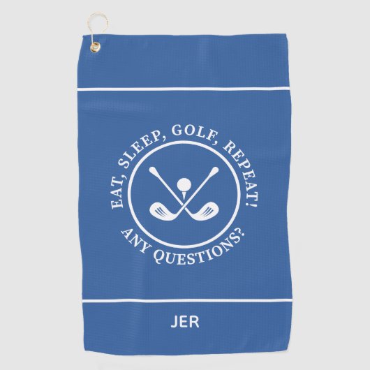 Moderne Golfer Pro sportuitrusting Monogram Blauw Golfhanddoek (Voorkant)