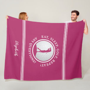 Moderne Golfer Sportieve Monogram Naam Golf Roze Fleece Deken