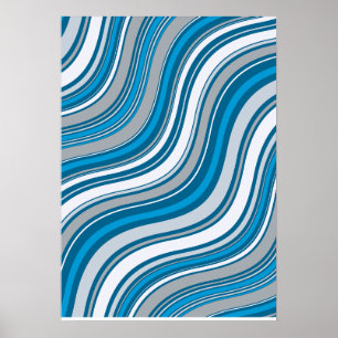Moderne Golvende Blauwe en Grijze Abstracte Poster