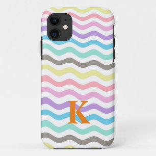 Moderne golvende lijnen   Pastel Waves Monogram iPhone 11 Hoesje